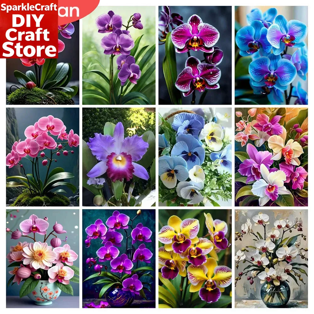 Resin Art Home Decor - unframe 5D Diamond Mosaic Orchid Flower