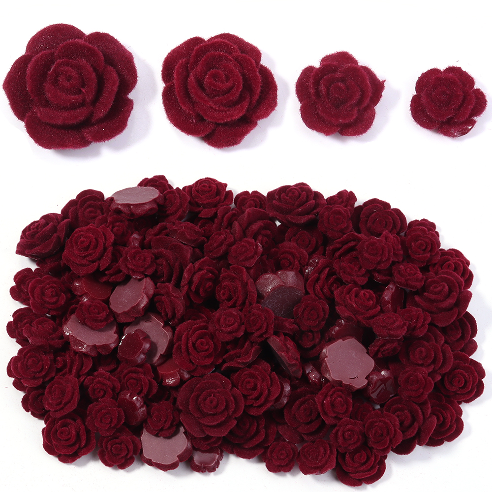 Resin Art Earrings - 20pcs Resin Rose Flower Wine Red