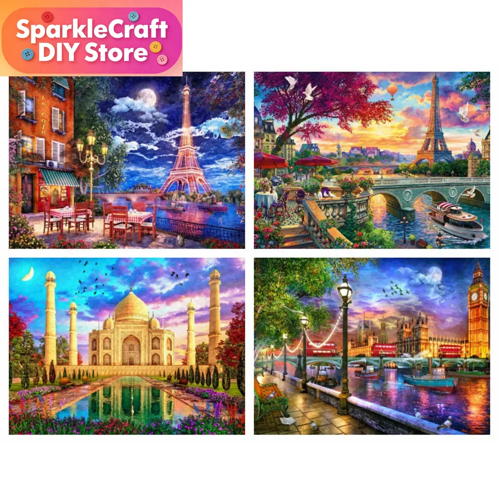 Resin Art Home Decor - 1pc frameless diamond painting city street
