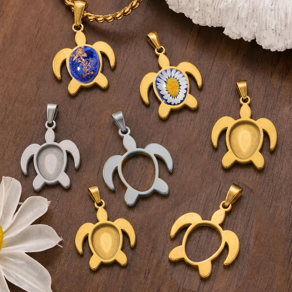 Resin Art Jewelry Kit - 5pcs Stainless Steel Turtle Pendant Fit