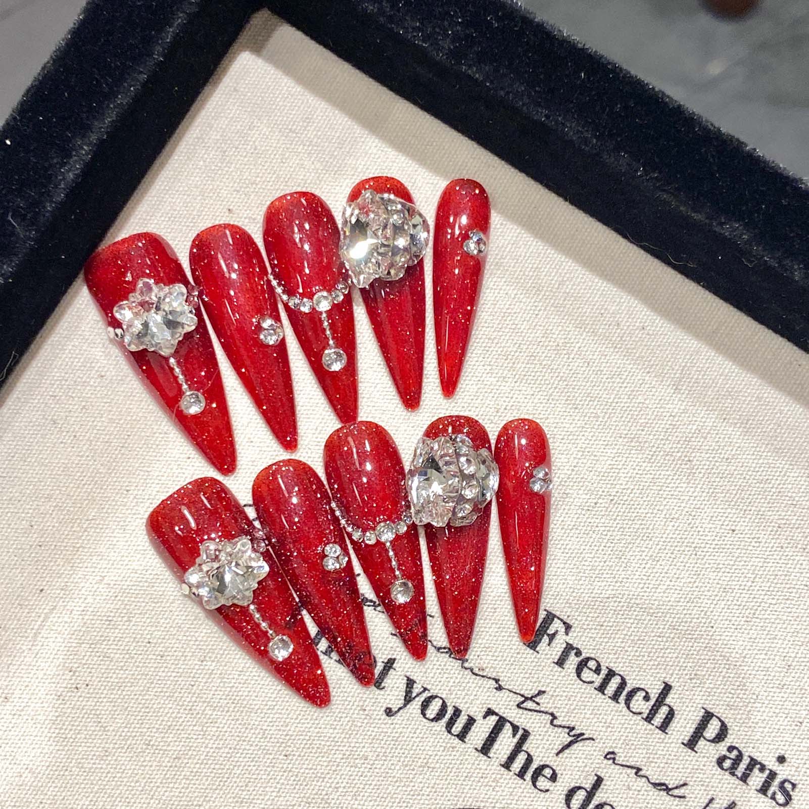 10pcs Handmade Red False Nails - Resin Art Flowers incelemesi ve fiyatı