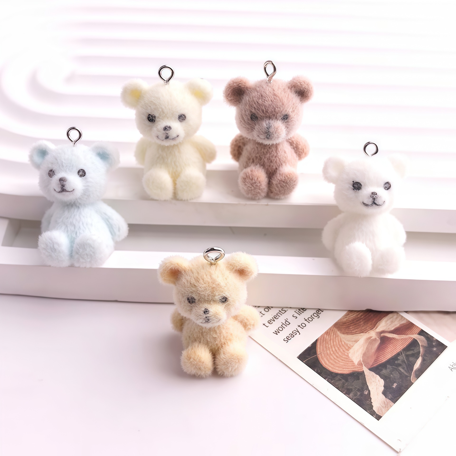 5pcs 3D Flocked Bear Resin Cha - Resin Art Earrings incelemesi ve fiyatı