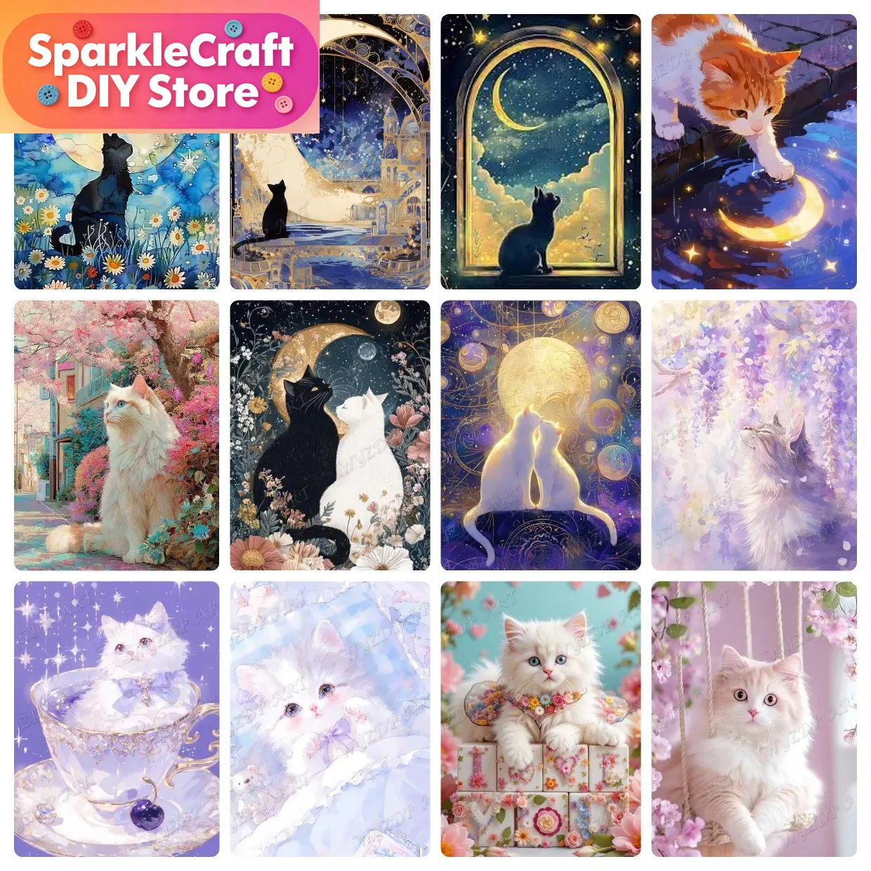 Animal Cat Moon Diamond Painti - Resin Art Gift incelemesi ve fiyatı