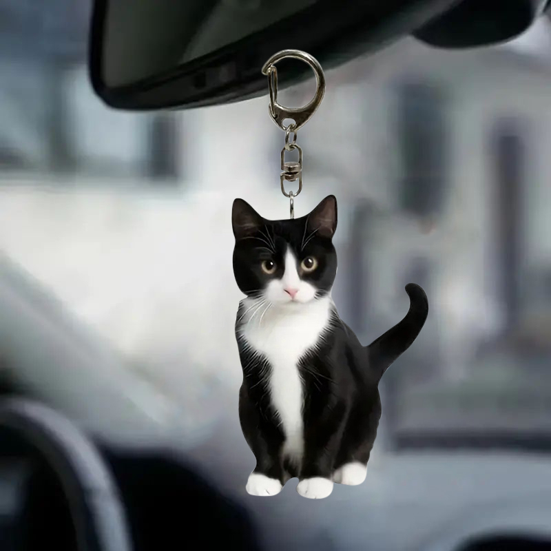 Black And White Cat Keychain 2 - Resin Art Ring Design incelemesi ve fiyatı