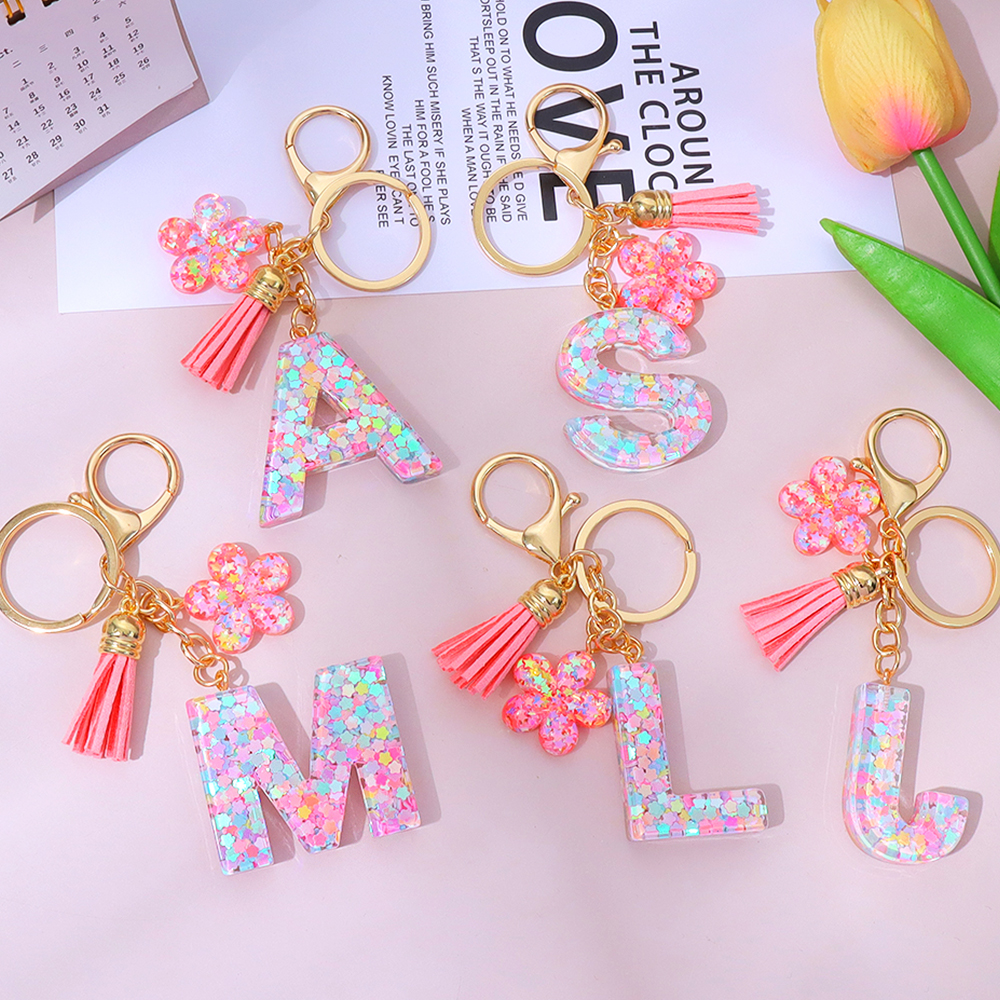 Pink Sequins Filled Letter Key - Resin Art Name incelemesi ve fiyatı