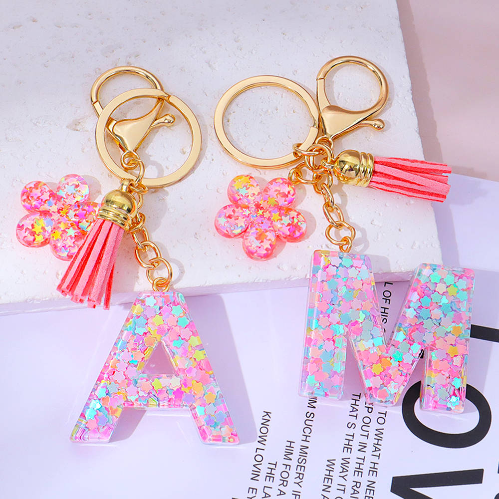 Pink Sequins Filled Letter Key - Resin Art Name incelemesi ve fiyatı