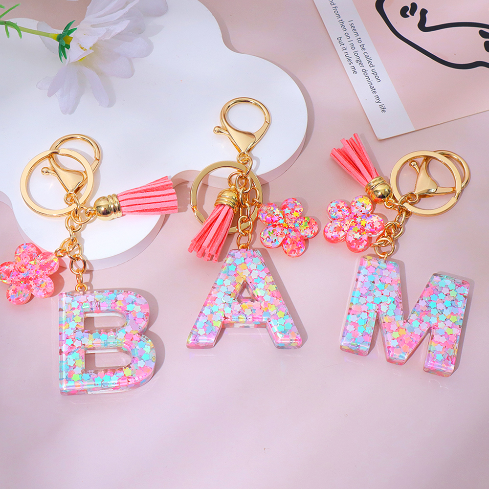 Pink Sequins Filled Letter Key - Resin Art Name incelemesi ve fiyatı