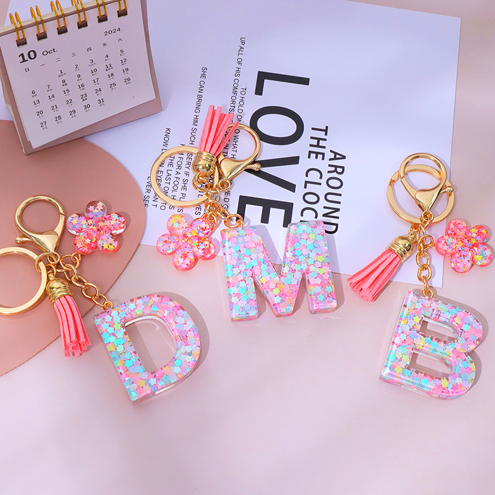 Pink Sequins Filled Letter Key - Resin Art Name incelemesi ve fiyatı