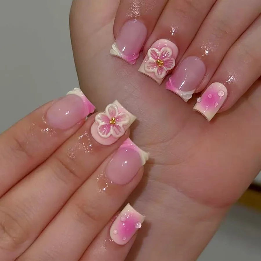 24pcs Pink Short Square False  - Resin Art Flowers incelemesi ve fiyatı