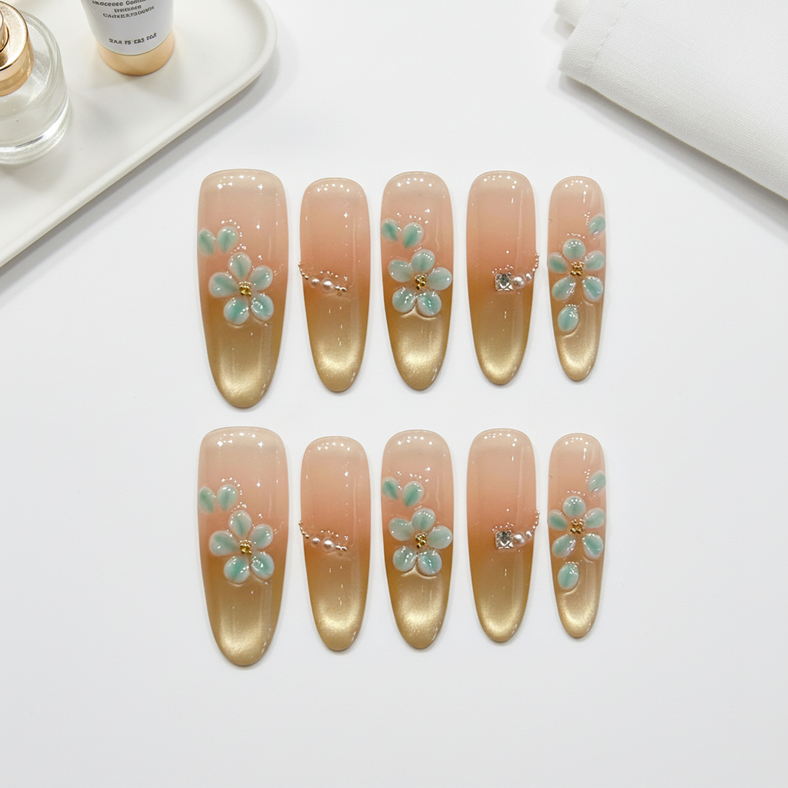 Handmade Fake Nails 10pcs Wear - Resin Art Flowers incelemesi ve fiyatı