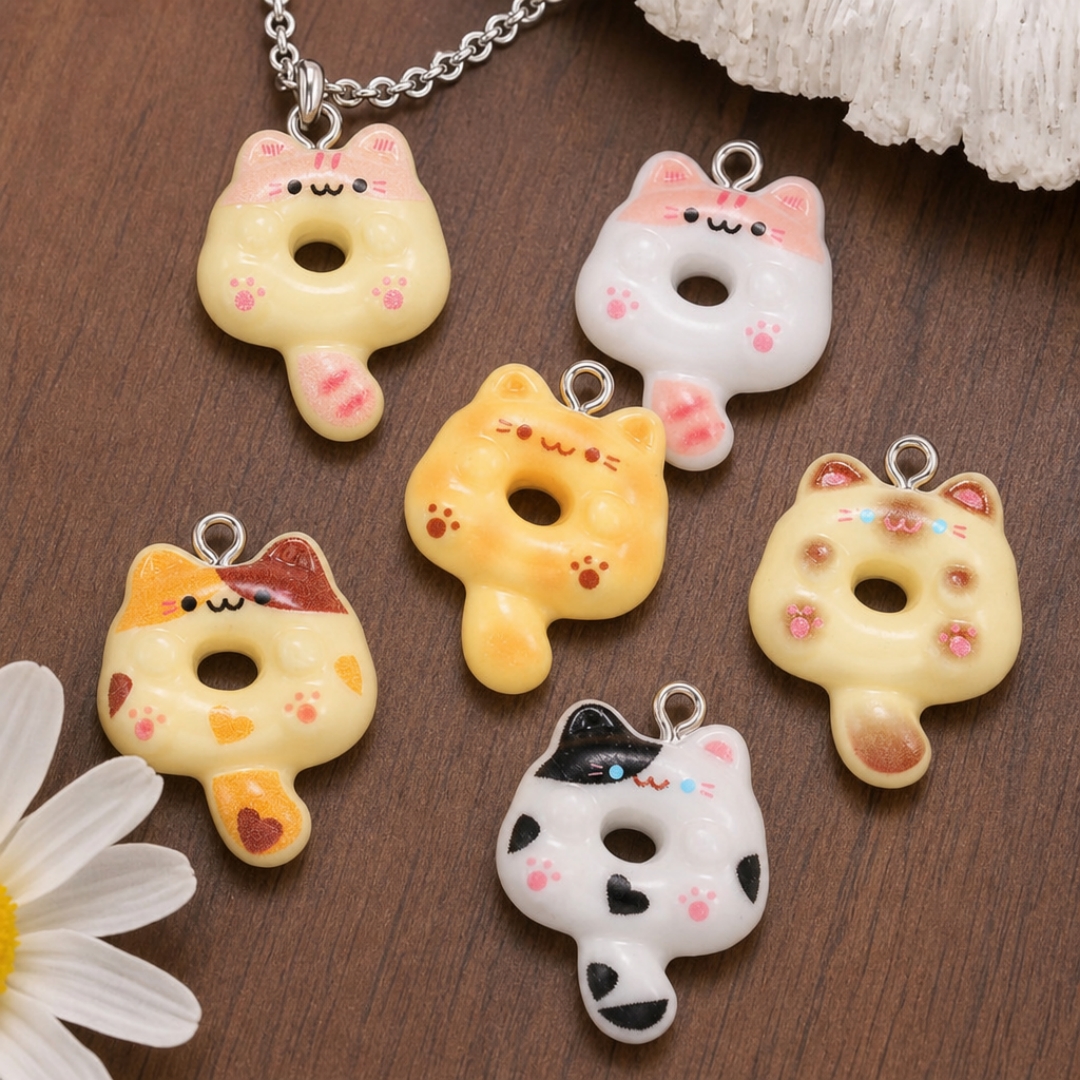 10Pcs Kawaii Cartoon Cat Resin - Resin Art Earrings incelemesi ve fiyatı